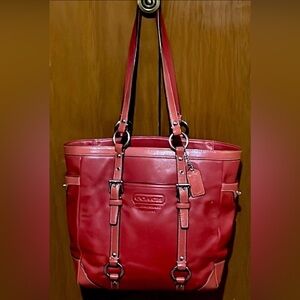 ❤️Coach Red Premium Leather Gallery East West Tote